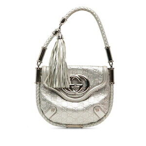 Gucci Guccissima Tassel Handbag Silver Leather